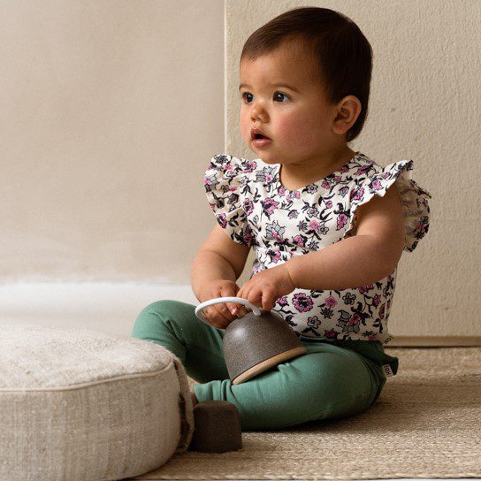 Ruffled Bodysuit & Slim Baby Ruffled Pants | Very Berry Flower/Seaweed