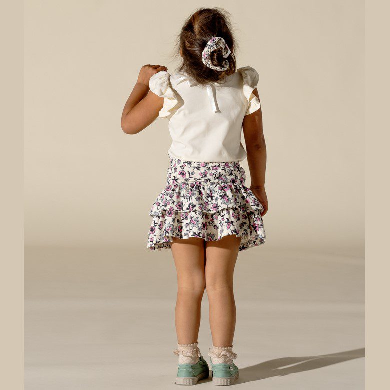 Ruffled Tee & Ruffled Skirt | Cream/Very Berry Flowers