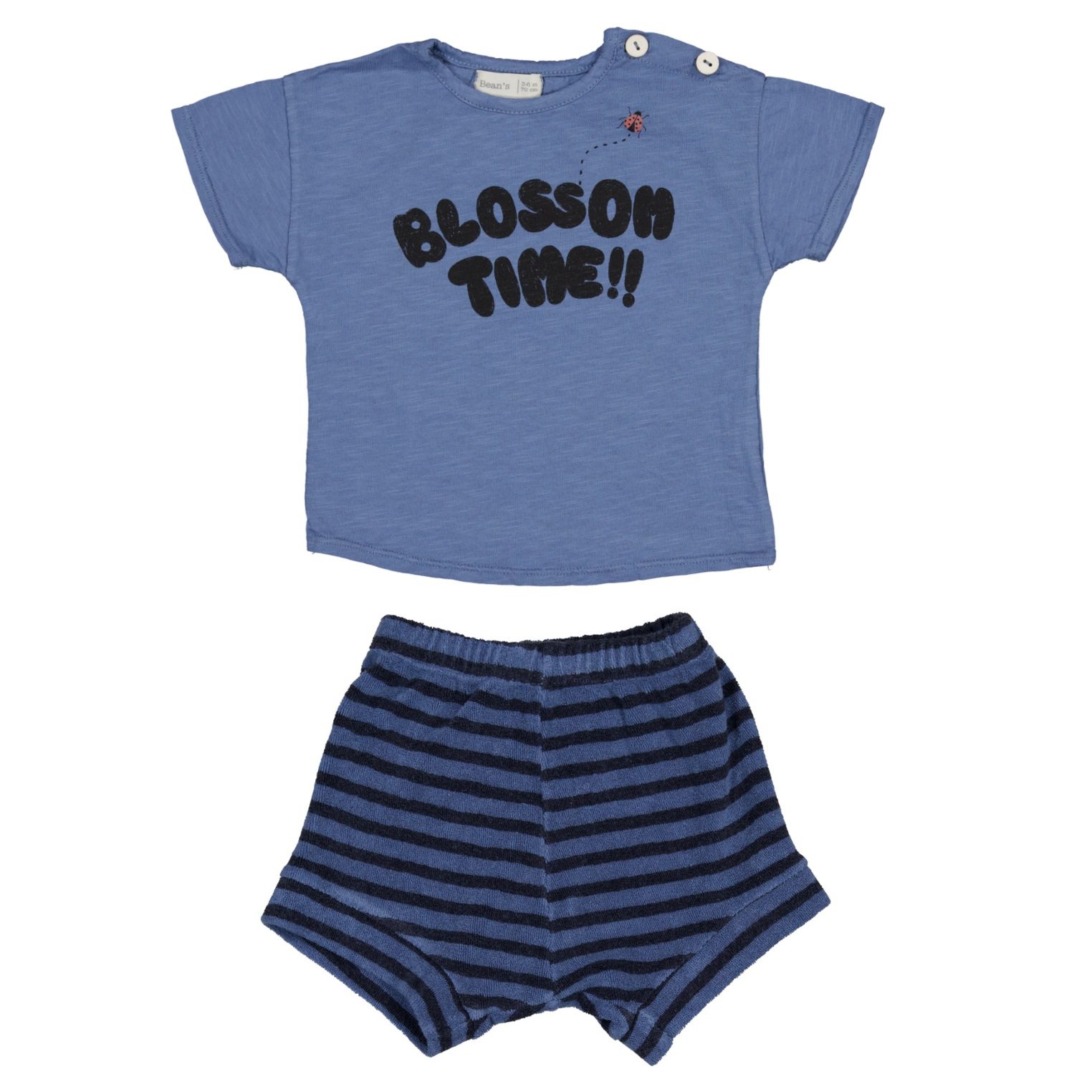 Blossom Time Slub Cotton T-Shirt & Stripe Terry Short