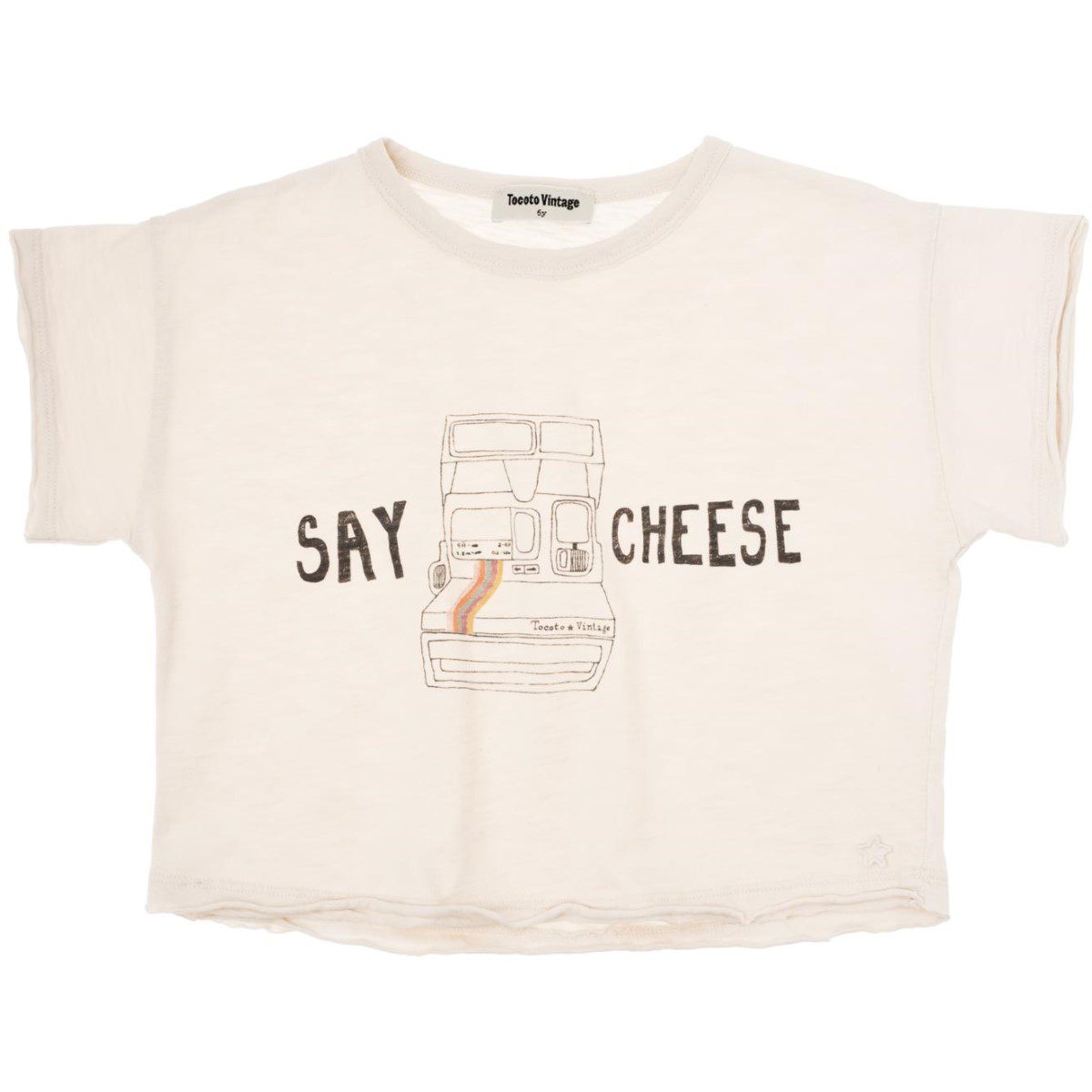 Say Cheese Polaroid T-Shirt & Striped Short | Off-White/Pink