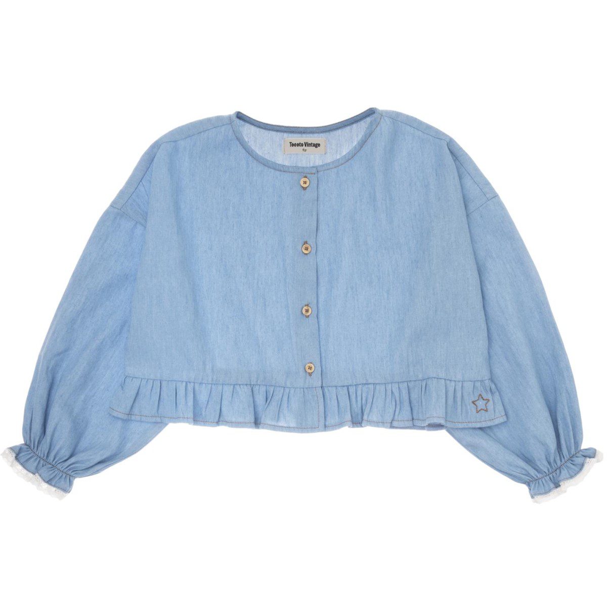 Long Sleeve Chambray Fabric Blouse & Animal Print Shorts | Blue
