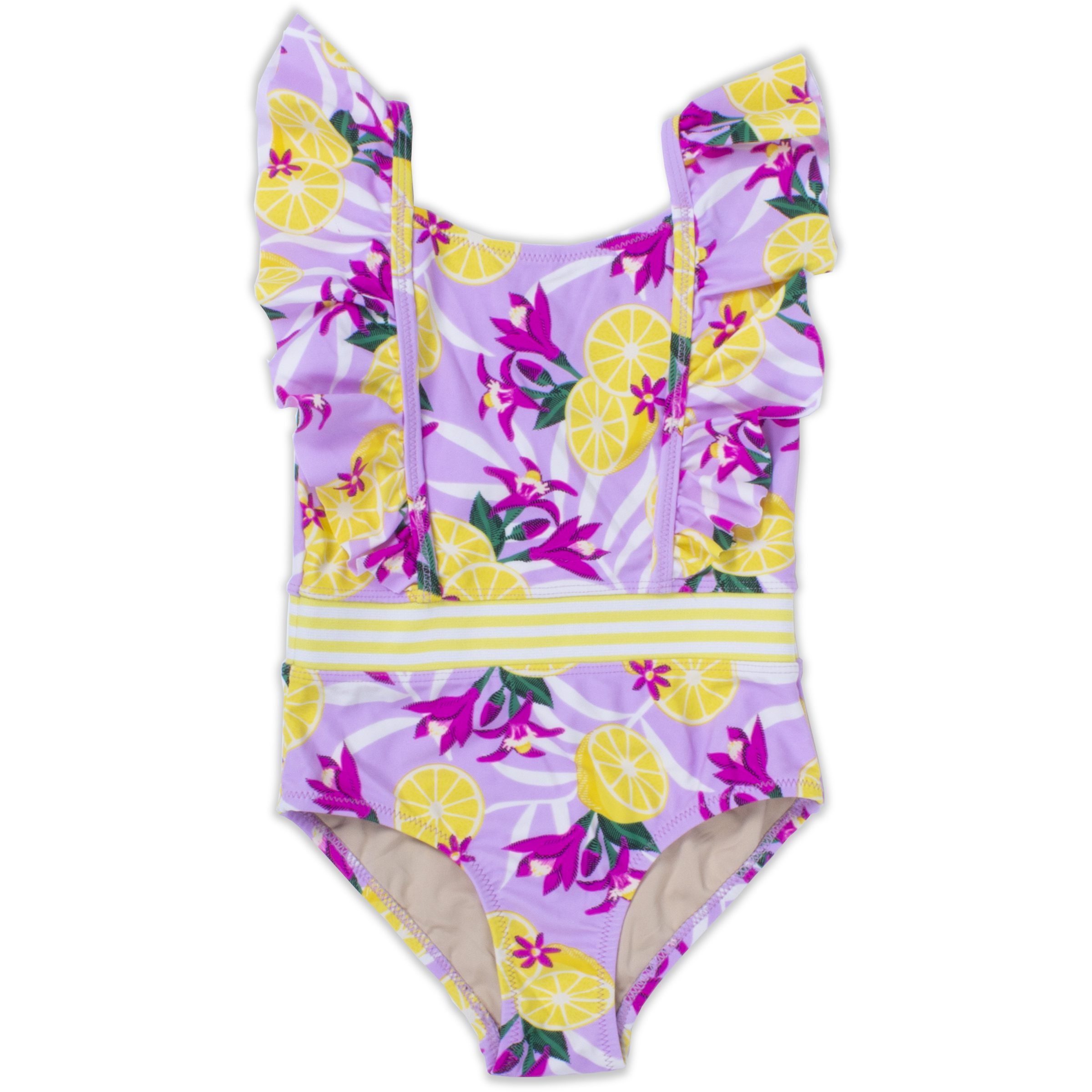 One Piece Ruffle Swimsuit Tropical Lemons