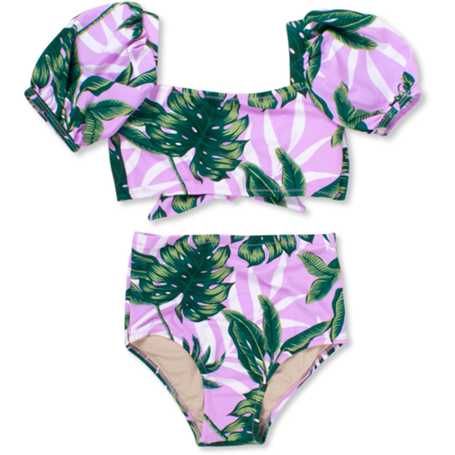 Two Piece high Waisted Bikini Purple Palm