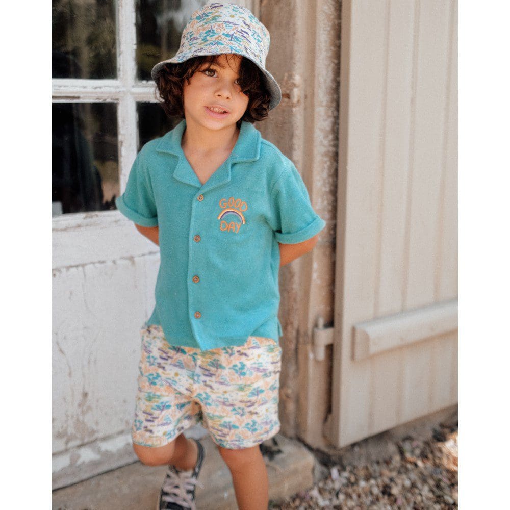 Shirt Alov Wave Blue & Shorts Aliki Cream Pastoral Fields