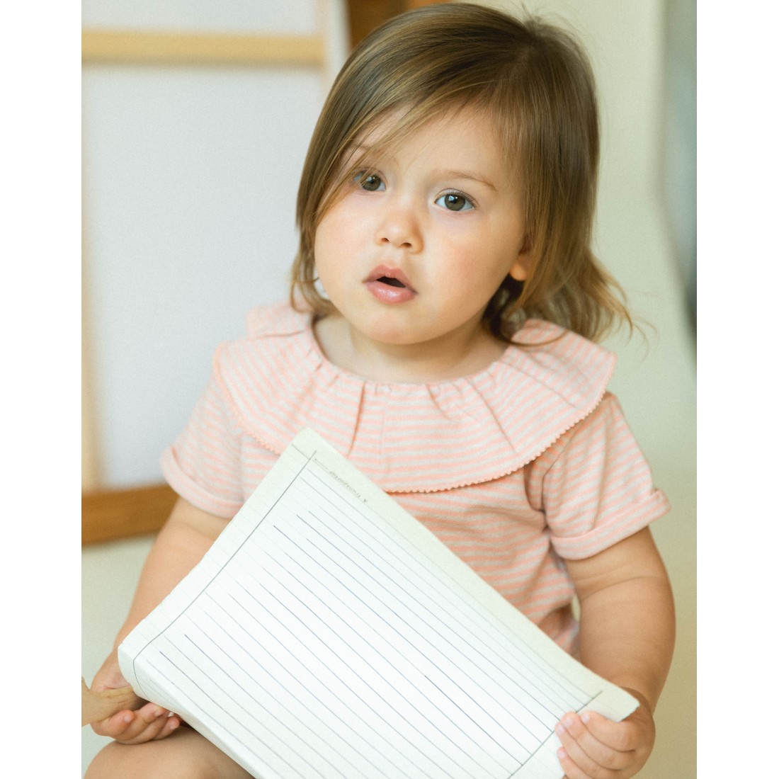 Striped T-shirt W/ Ruffled Collar
