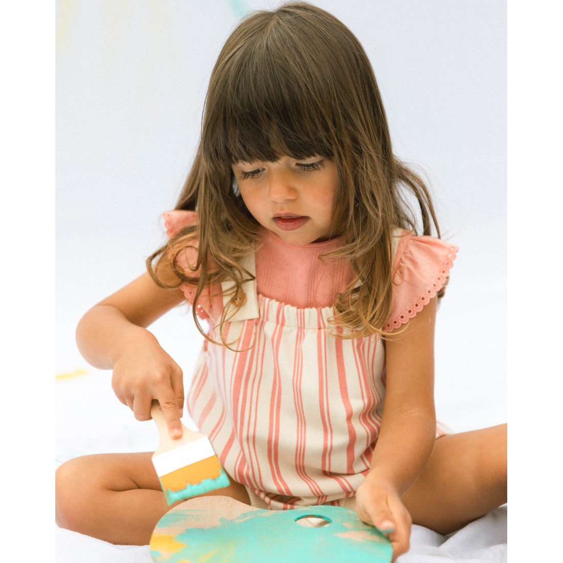 Ajour Pattern Top & Printed Dungaree Shorts