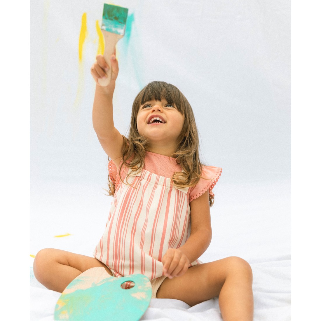 Ajour Pattern Top & Printed Dungaree Shorts