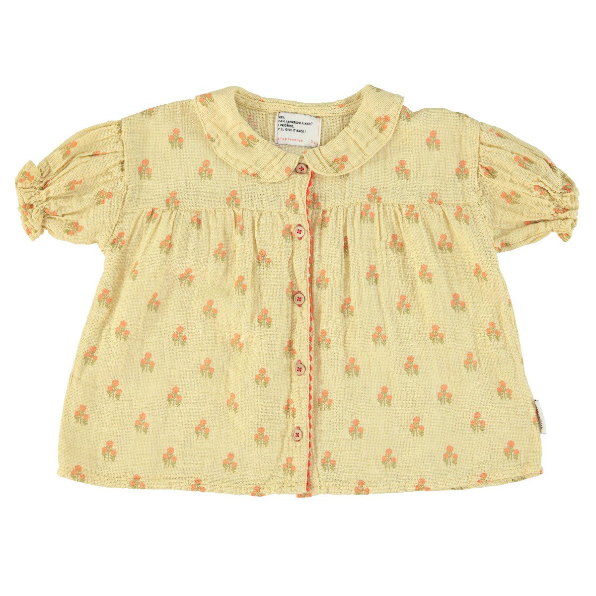 Peter Pan Collar Blouse | Light Yellow W/ Flowers