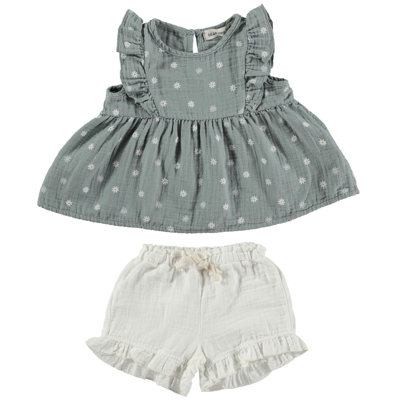 Daisy Blouse & Ruffle Shorts | Blue Gray/Ecru