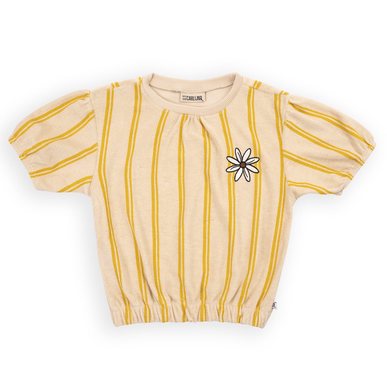 Stripes Yellow Puffed Sleeves Tee & Flower Short