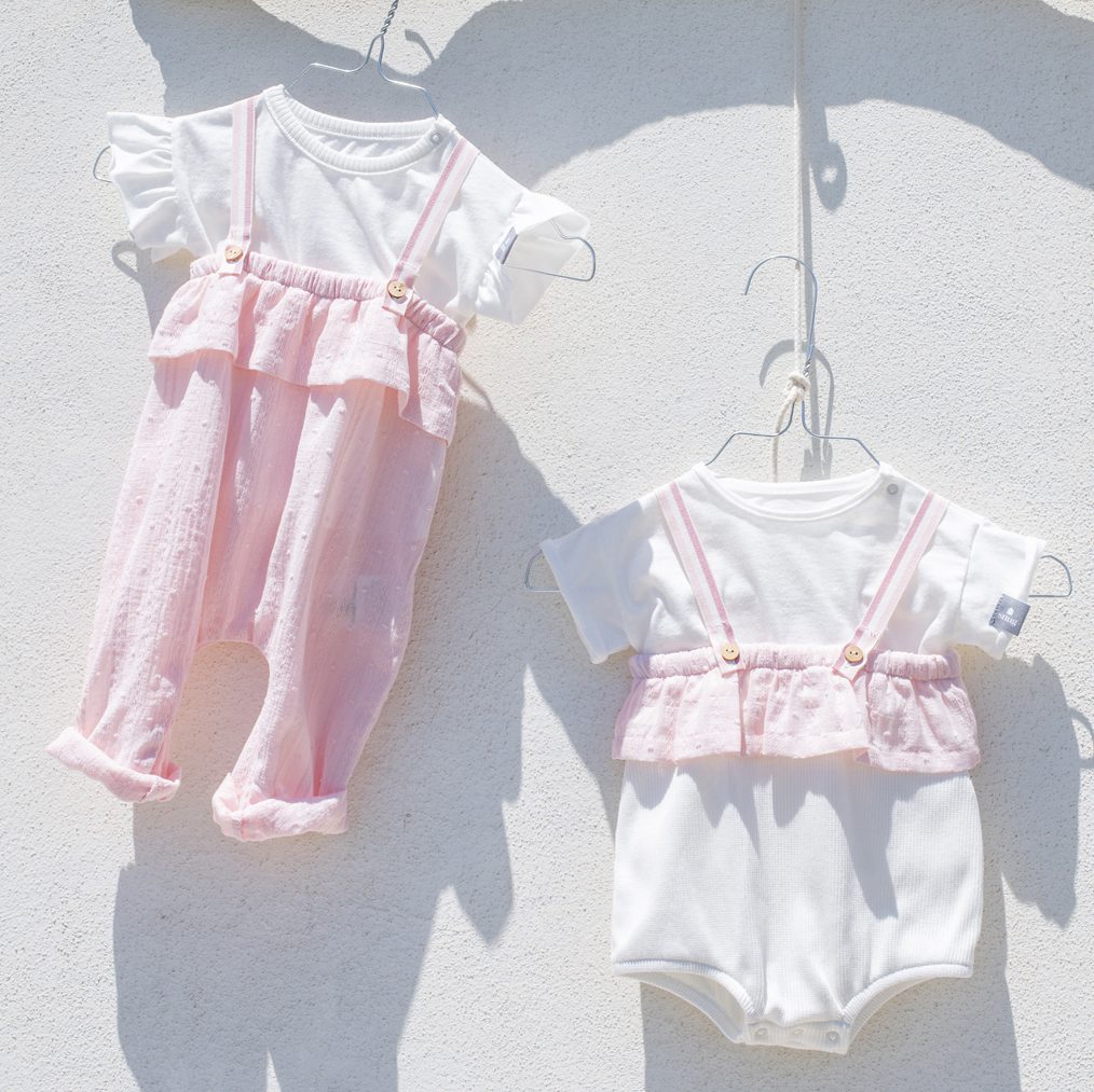 Set Shortie Straps W/ Ruffle + T-Shirt | Pale Pink