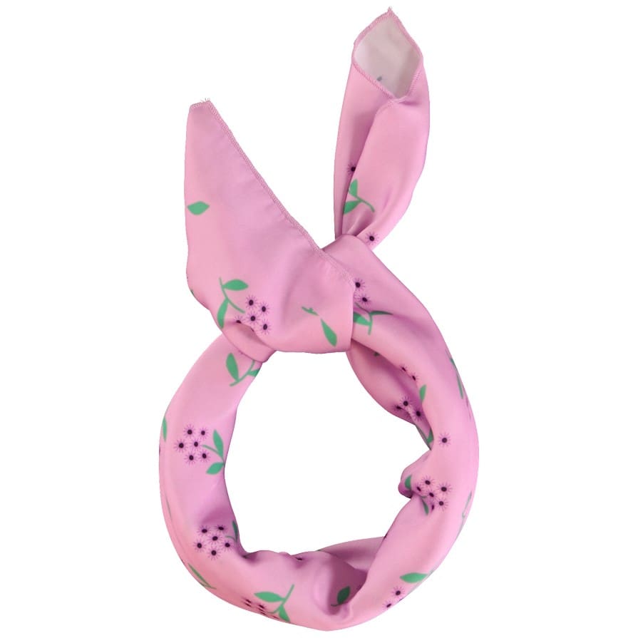 Silky Bandana/Scarf | Pink W/ Flowers Allover
