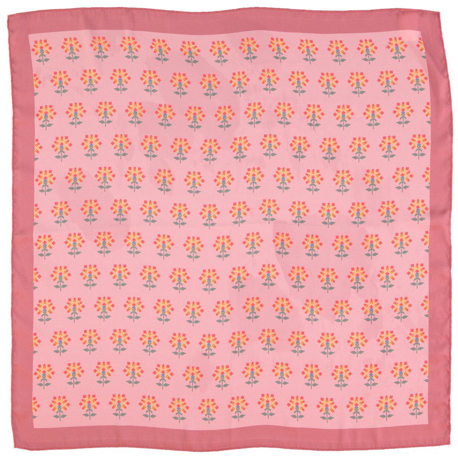 Silky Bandana/Scarf | Pink W/ Flowers Allover