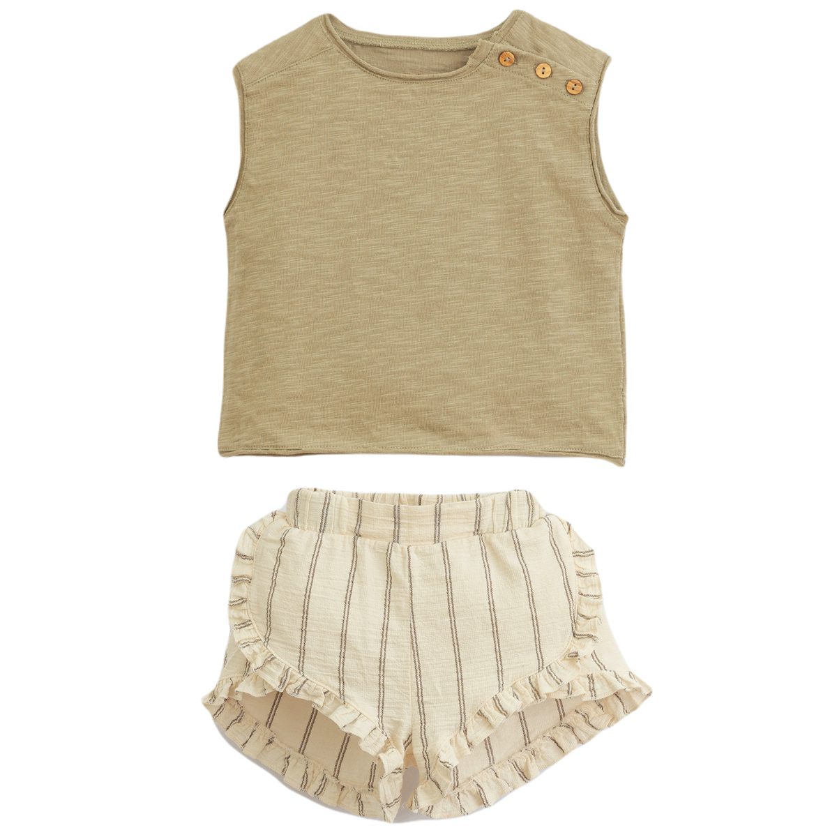 Sleeveless T-Shirt & Woven Shorts W/ Frill