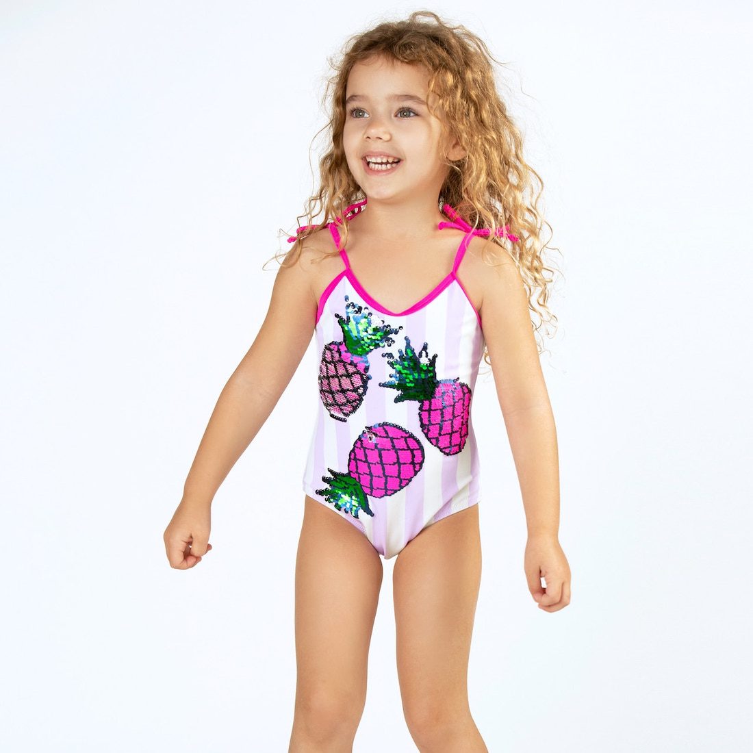 Striped Magenta Pineapple Magic Flip Sequin Swimsuit