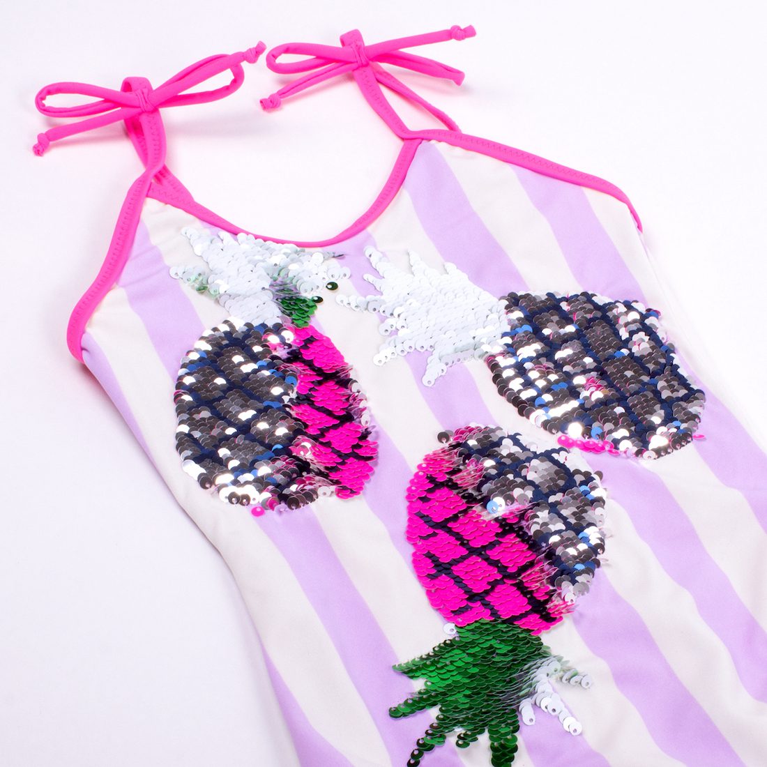 Striped Magenta Pineapple Magic Flip Sequin Swimsuit