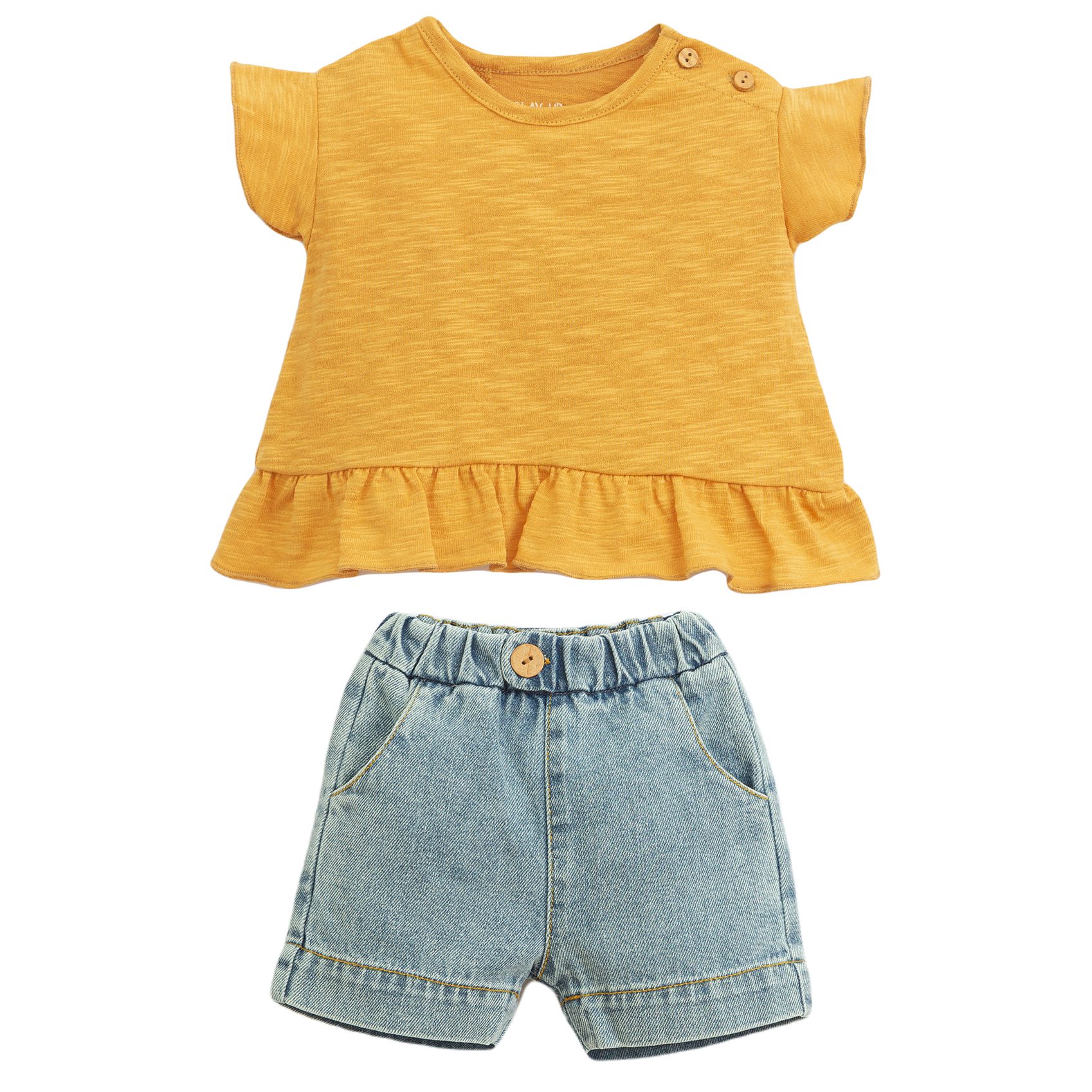 T-Shirt W/ Shoulder Opening & Denim Shorts