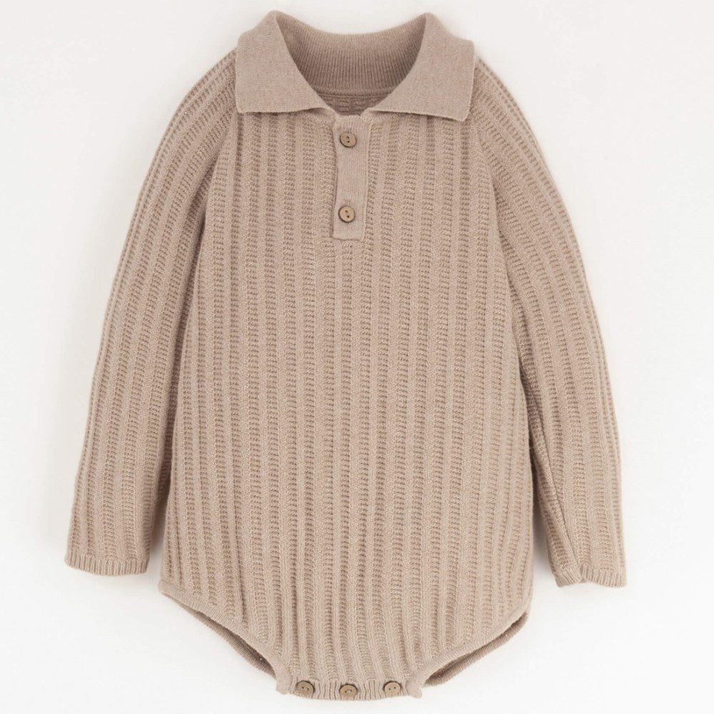 Beige Knitted Romper Suit & Beige Ribbed Leggings