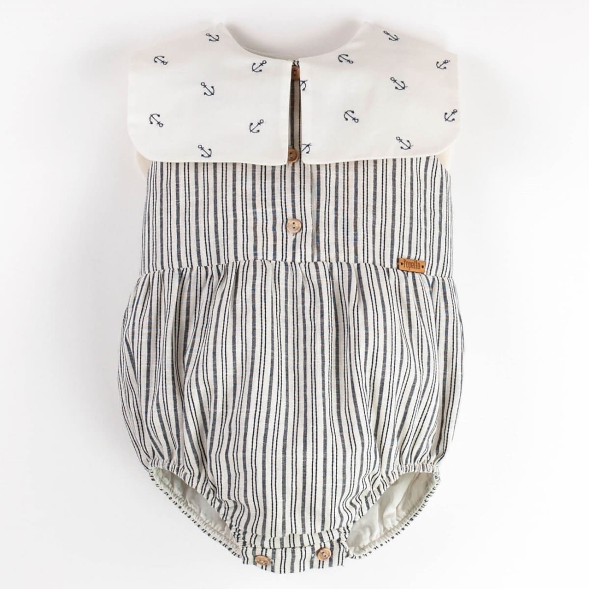 Embroidered Striped Romper Suit W/ Collar