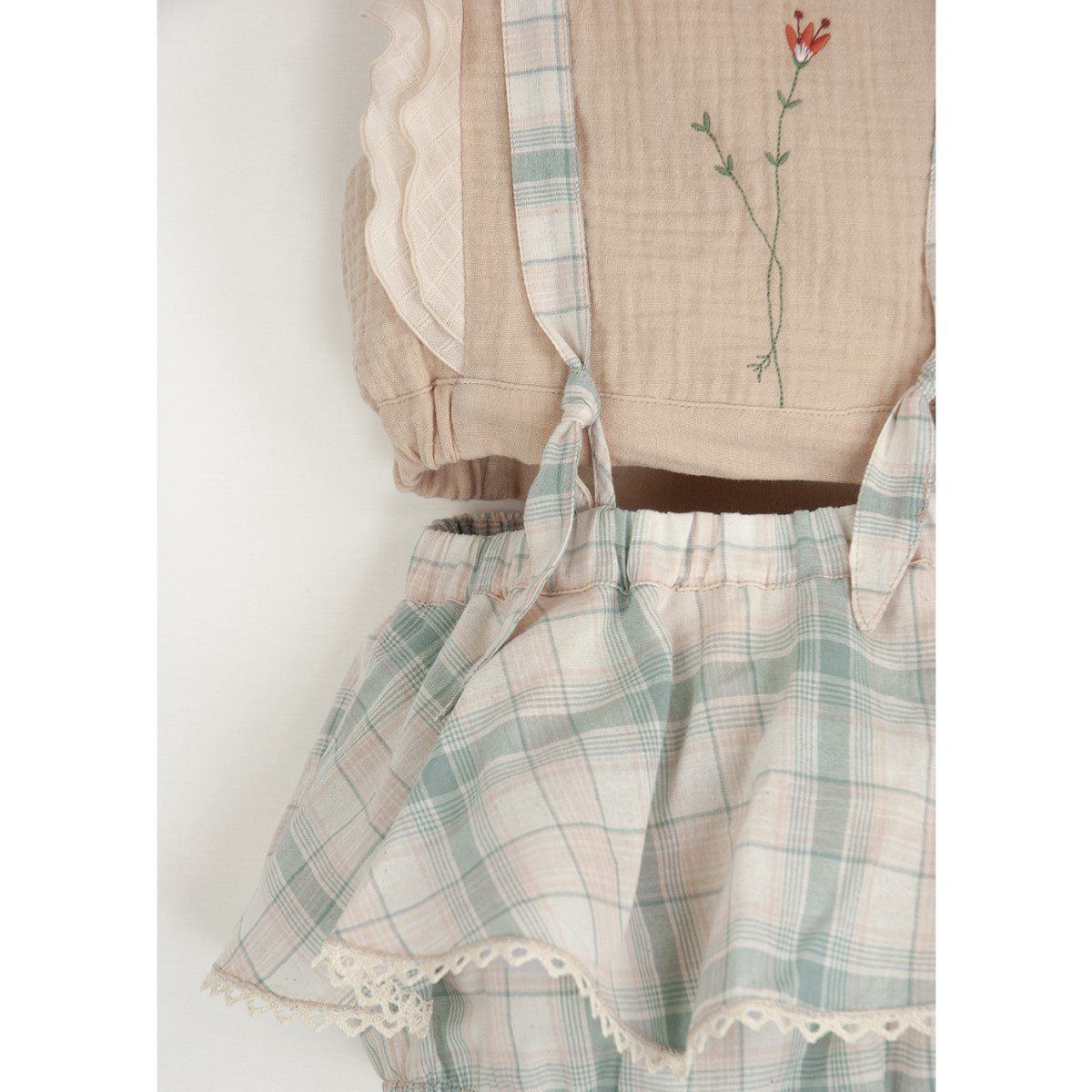 Organic Embroidered Top & Romper Suit with Removable Straps | Rosa/Pink