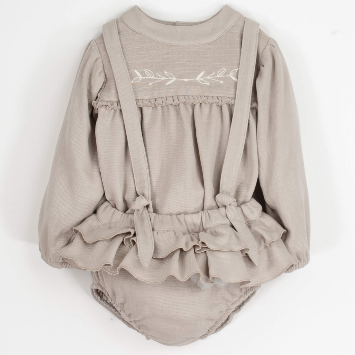 Frill Culotte W/ Removable Straps & Embroidered Blouse | Sand