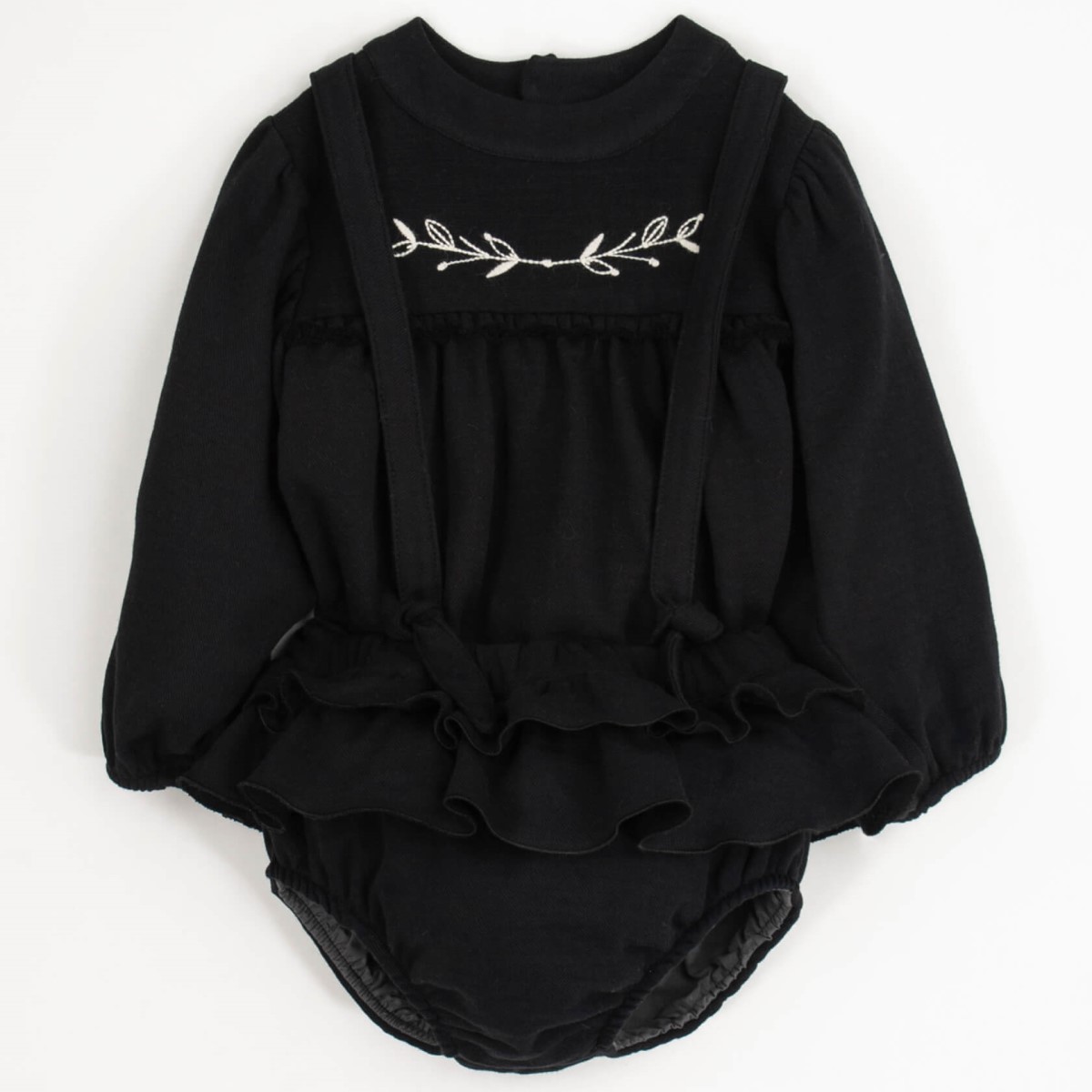 Frill Culotte W/ Removable Straps & Embroidered Blouse | Black