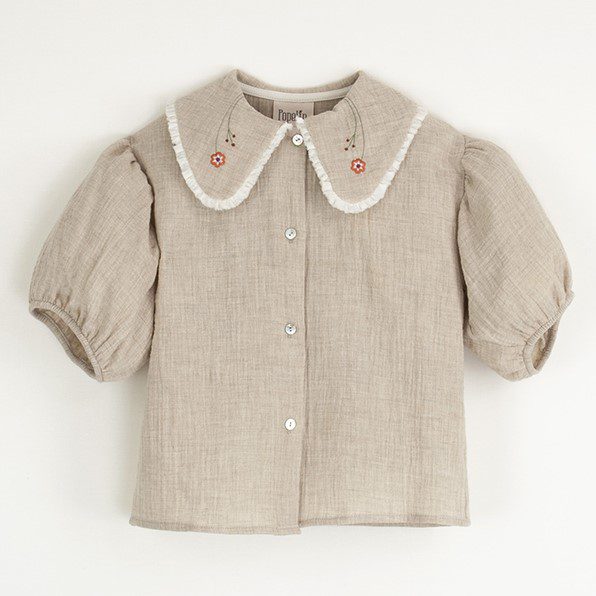 Organic Blouse with Embroidered Collar & Skort | Sand/Coral