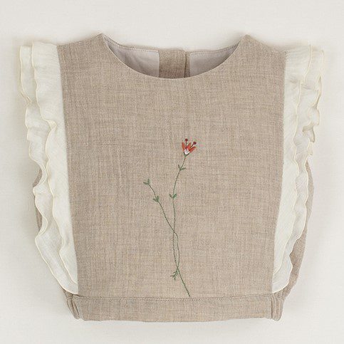 Organic Embroidered Top & Romper Suit with Removable Straps | Sand/Floral