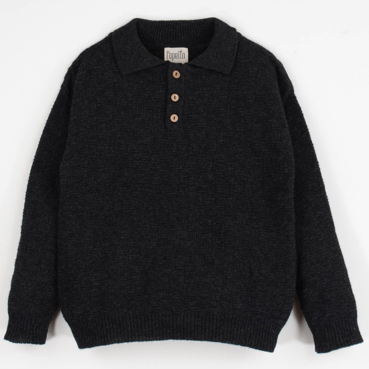 Dark Grey Textured Knit Jersey W/ Collar