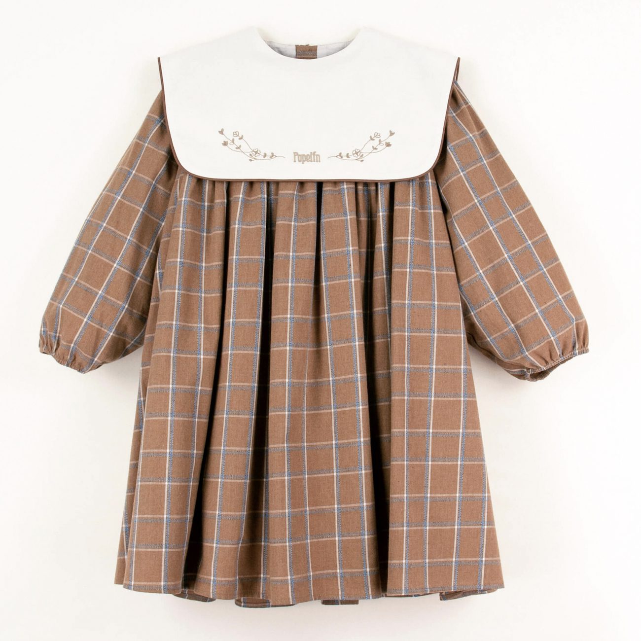 Terracotta Plaid  Dress in W/ Embroidered Yoke