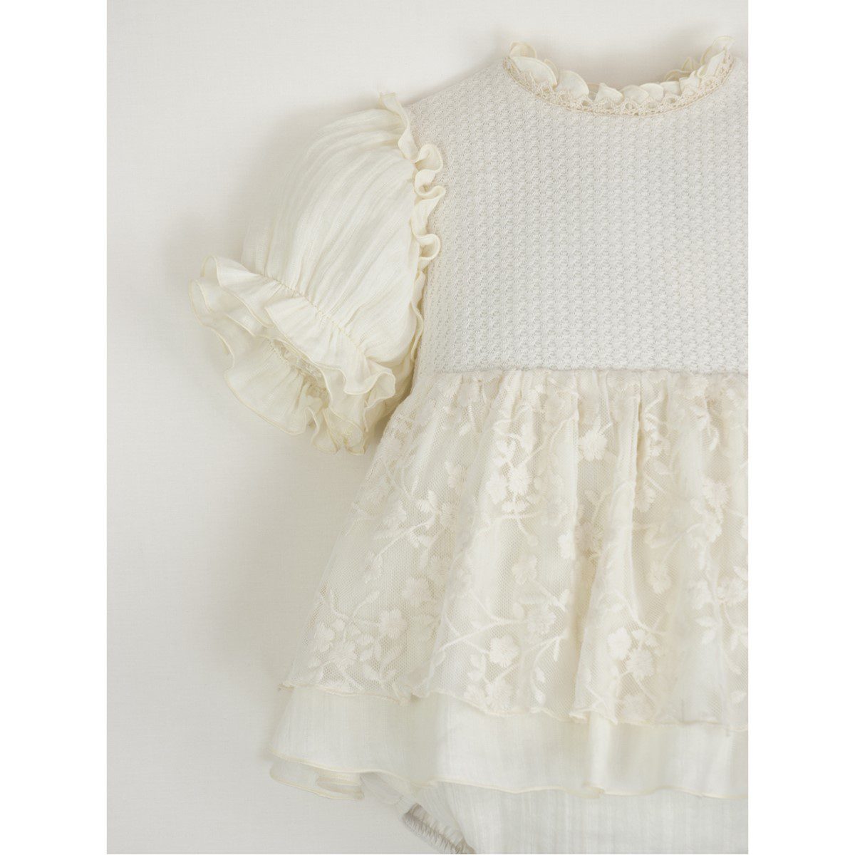 Special Occasion Dress-Style Romper with Embroidered Tulle