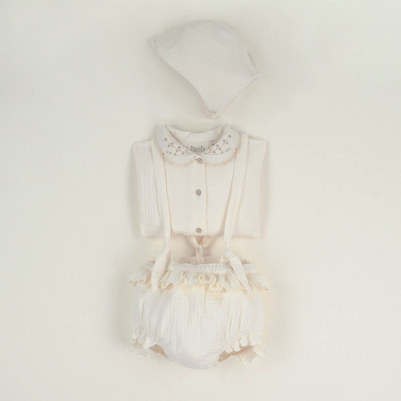 Off white Blouse & Culotte W/ frills Removable Straps