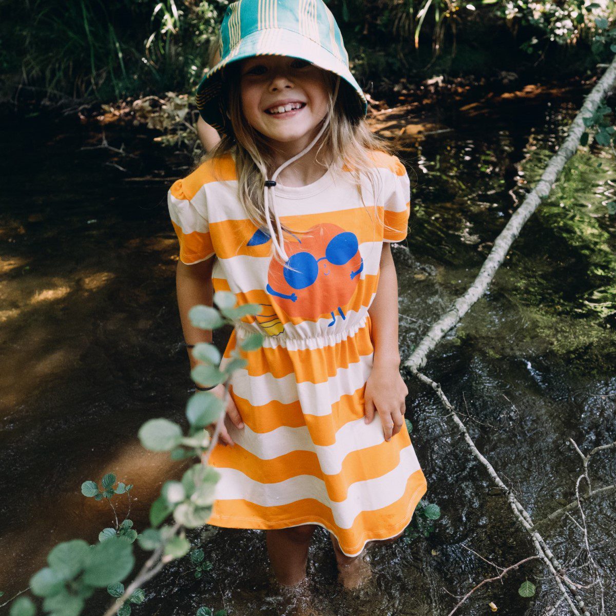 Leisure Stripe Dress | Light Cream/Marigold