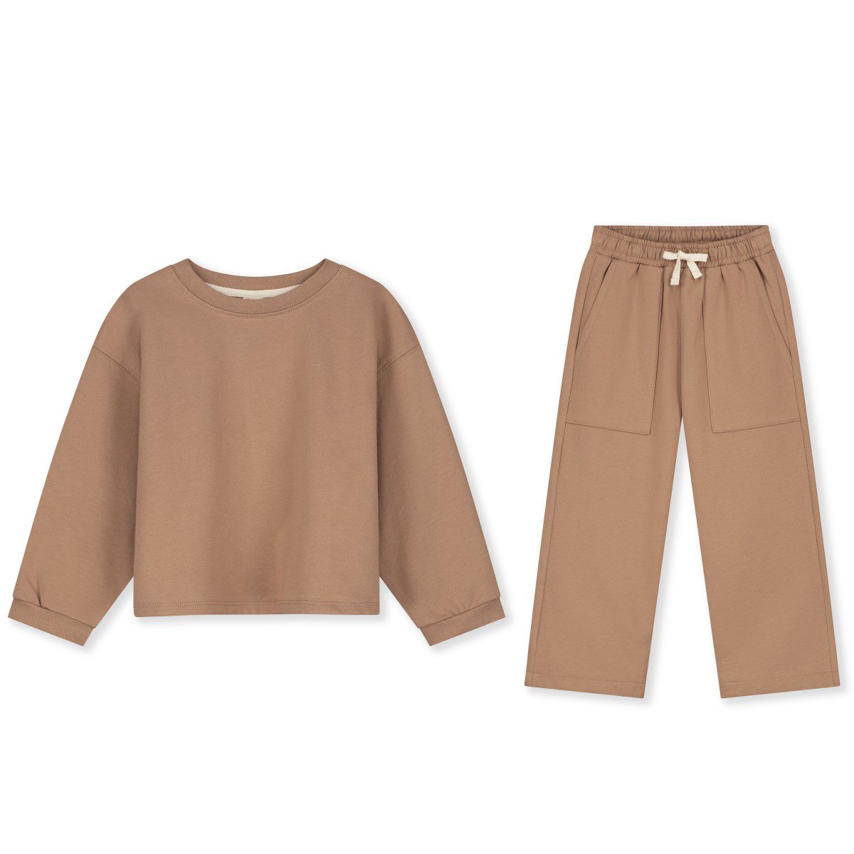 Cropped Sweatshirt & Loose Straight Trousers | Biscuit