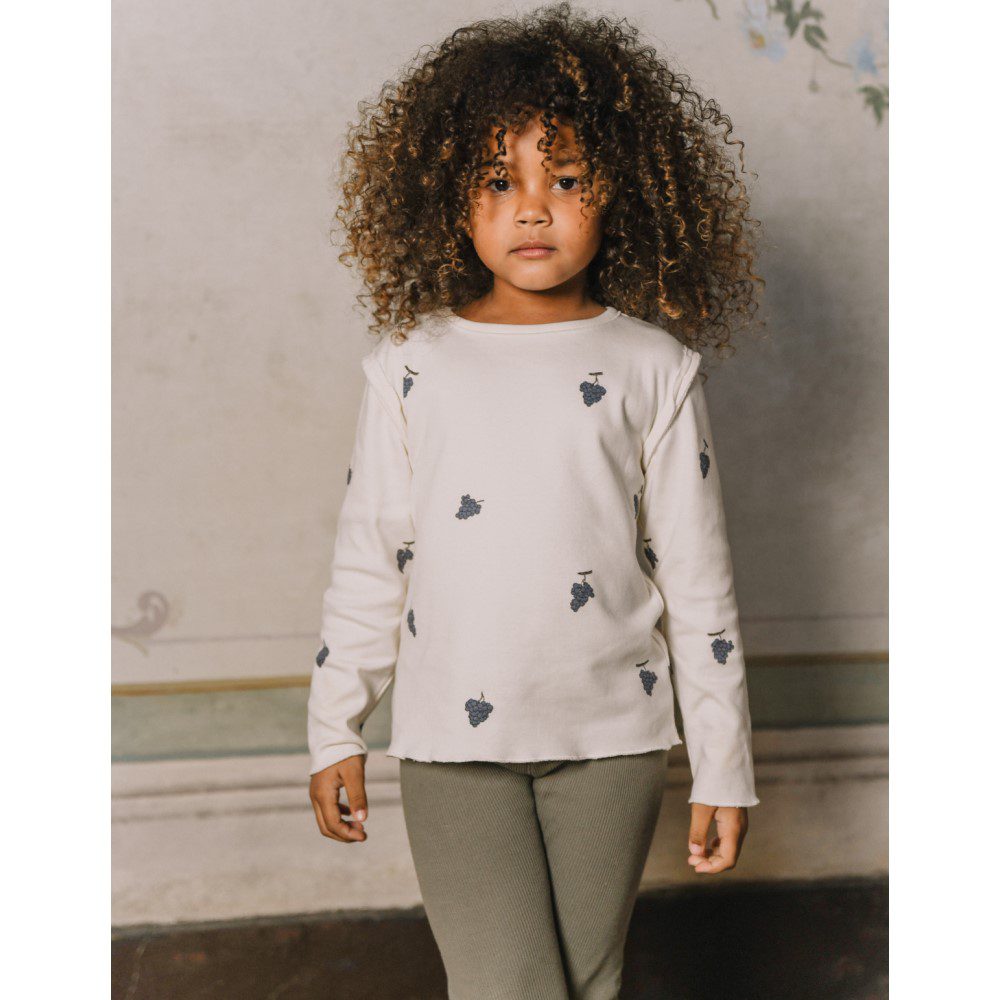 Off White Grapes Lala T-Shirt & Turtle Green Rom Pom Leggings