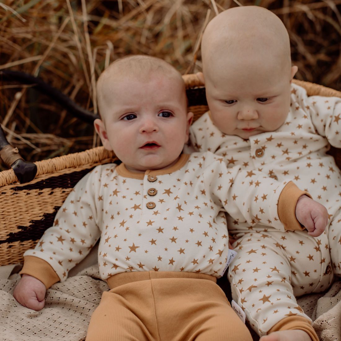 Taffy Rib Henley Onesie & Taffy Star Harem Pants