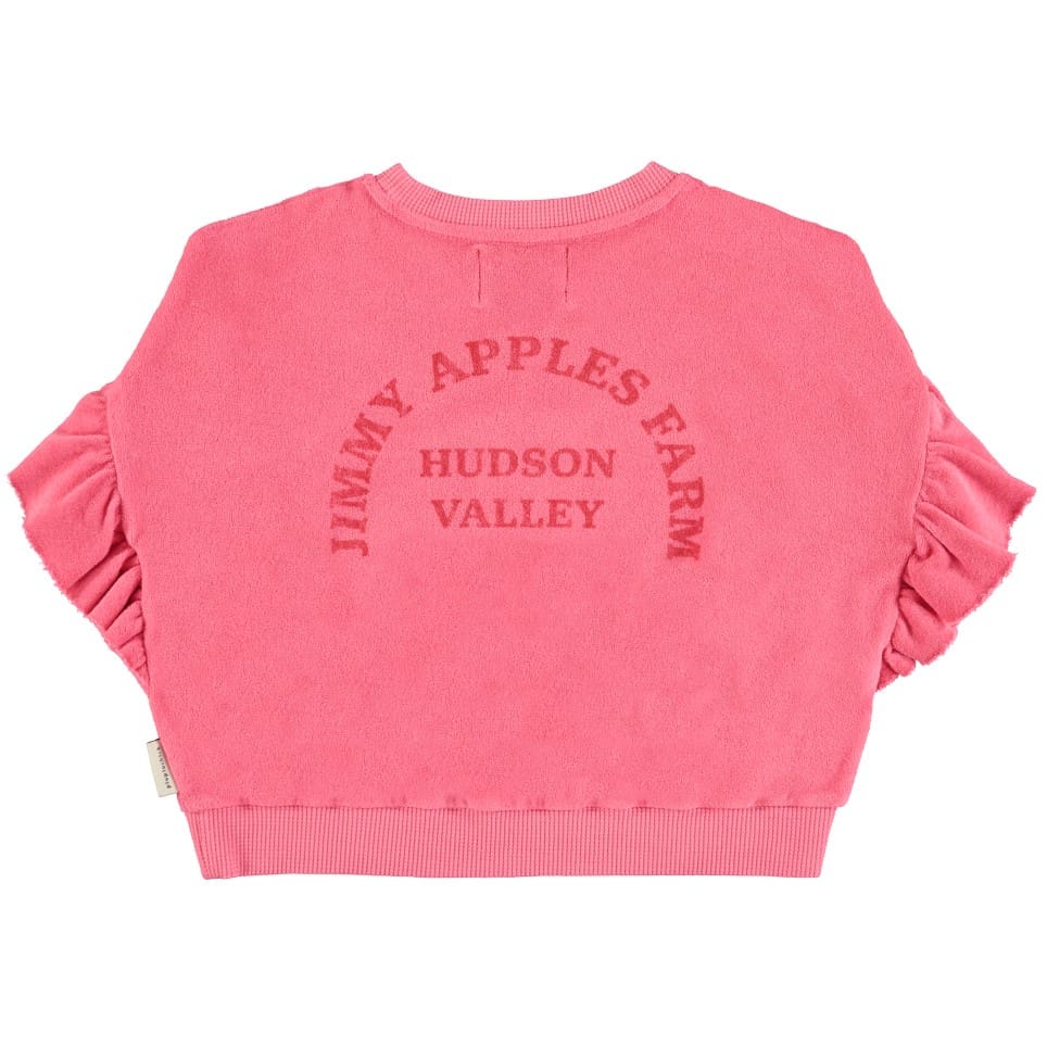 Terry Cotton Sweatshirt | Strawberry Pink W/ Red Apple Print