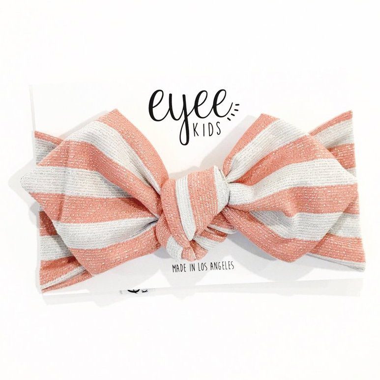 Top Knot Headband | Pink & Silver Metallic Stripe