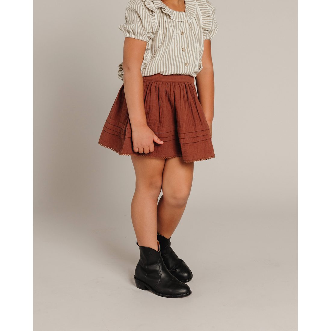 Olive Stripe Jenny Blouse & Wine Simple Skirt
