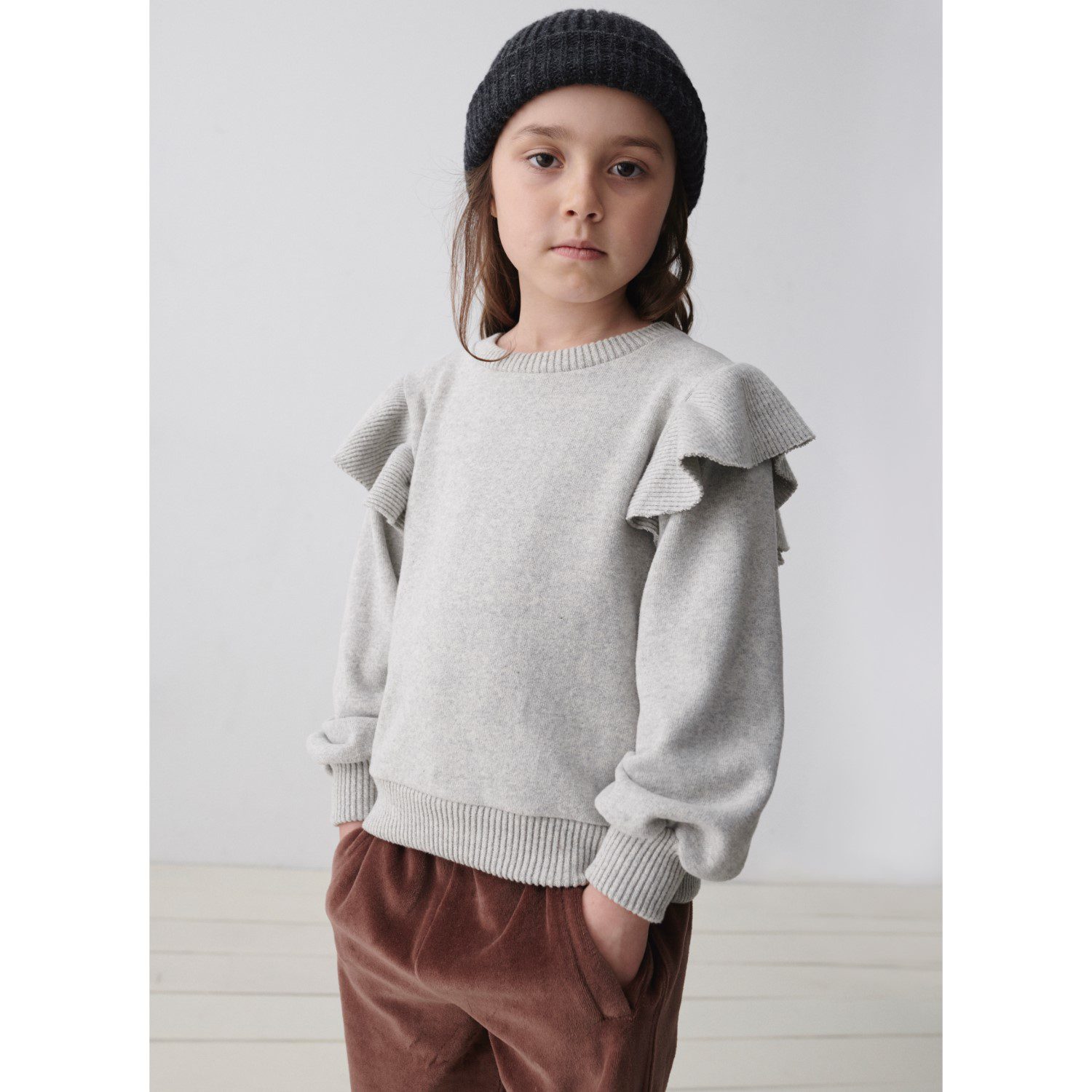 Camille Light Grey Ruffle Sweater