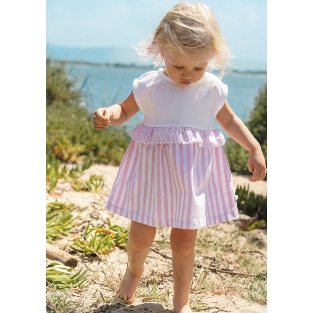 Dress In Pique & Striped Oxford Fabric