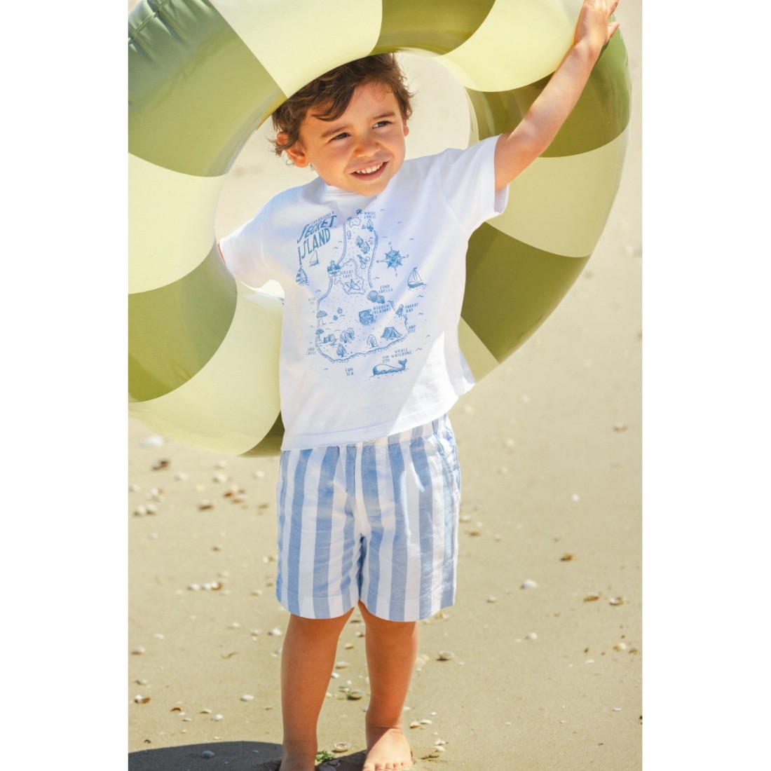 'Secret Island' Map Tshirt & Striped Oxford Shorts