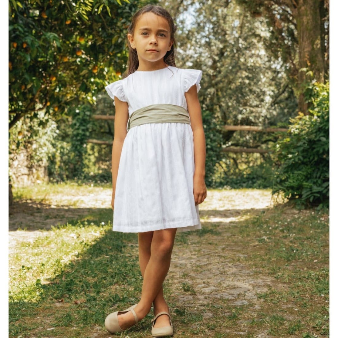 Embroidered Fabric Dress W/ Sash