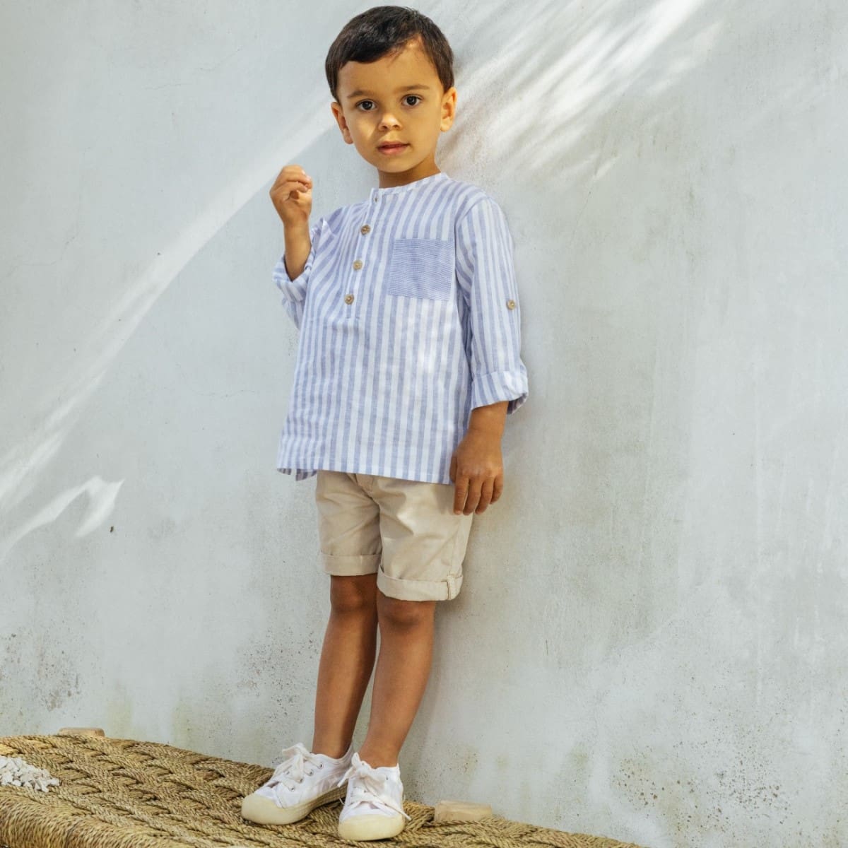 Striped Shirt W/ Pocket & Twill Shorts