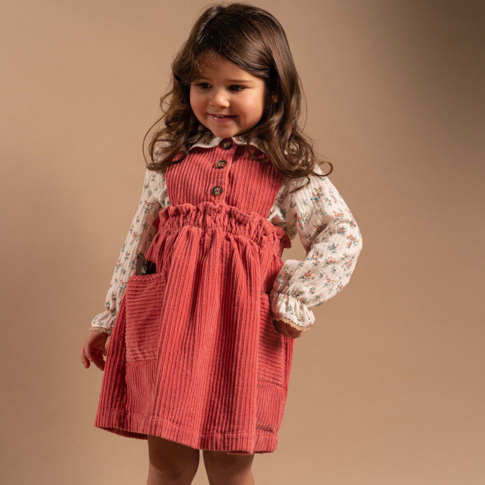 Floral Muslin Blouse & Corduroy Dungaree Dress