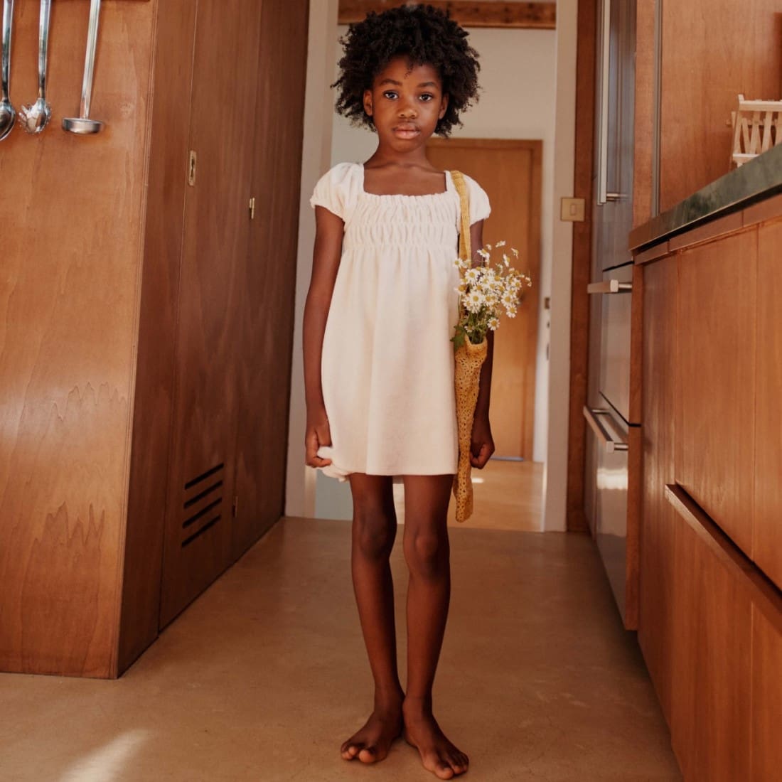 Cream Smocked Terry Dress