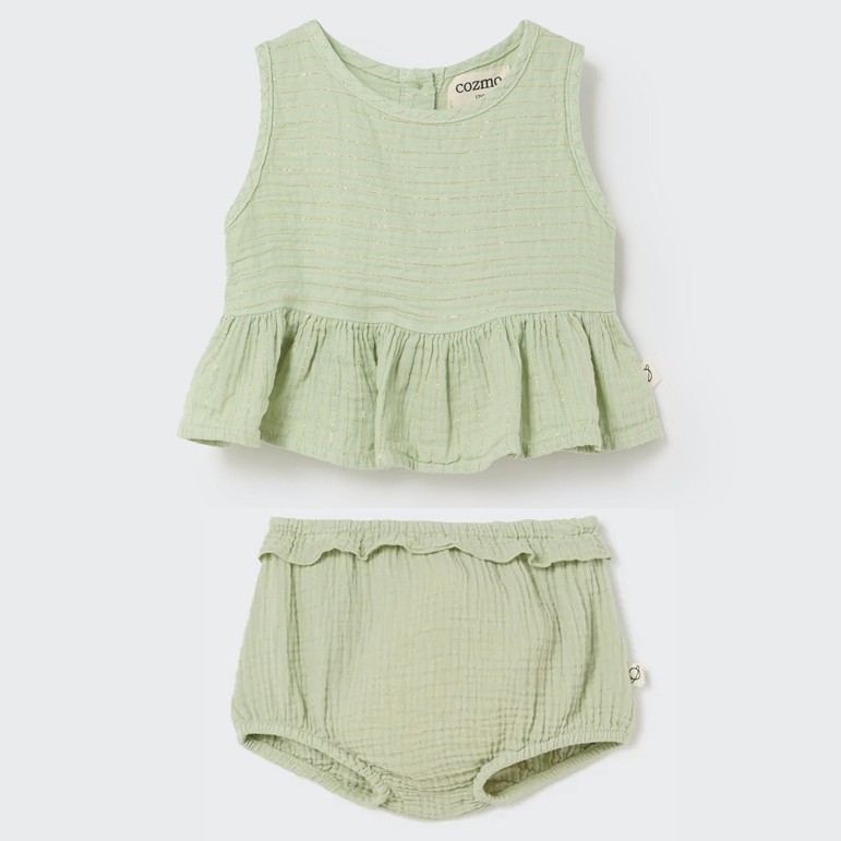 Vera Striped Gauze Top & Sasha Gauze Shorts | Tender Green