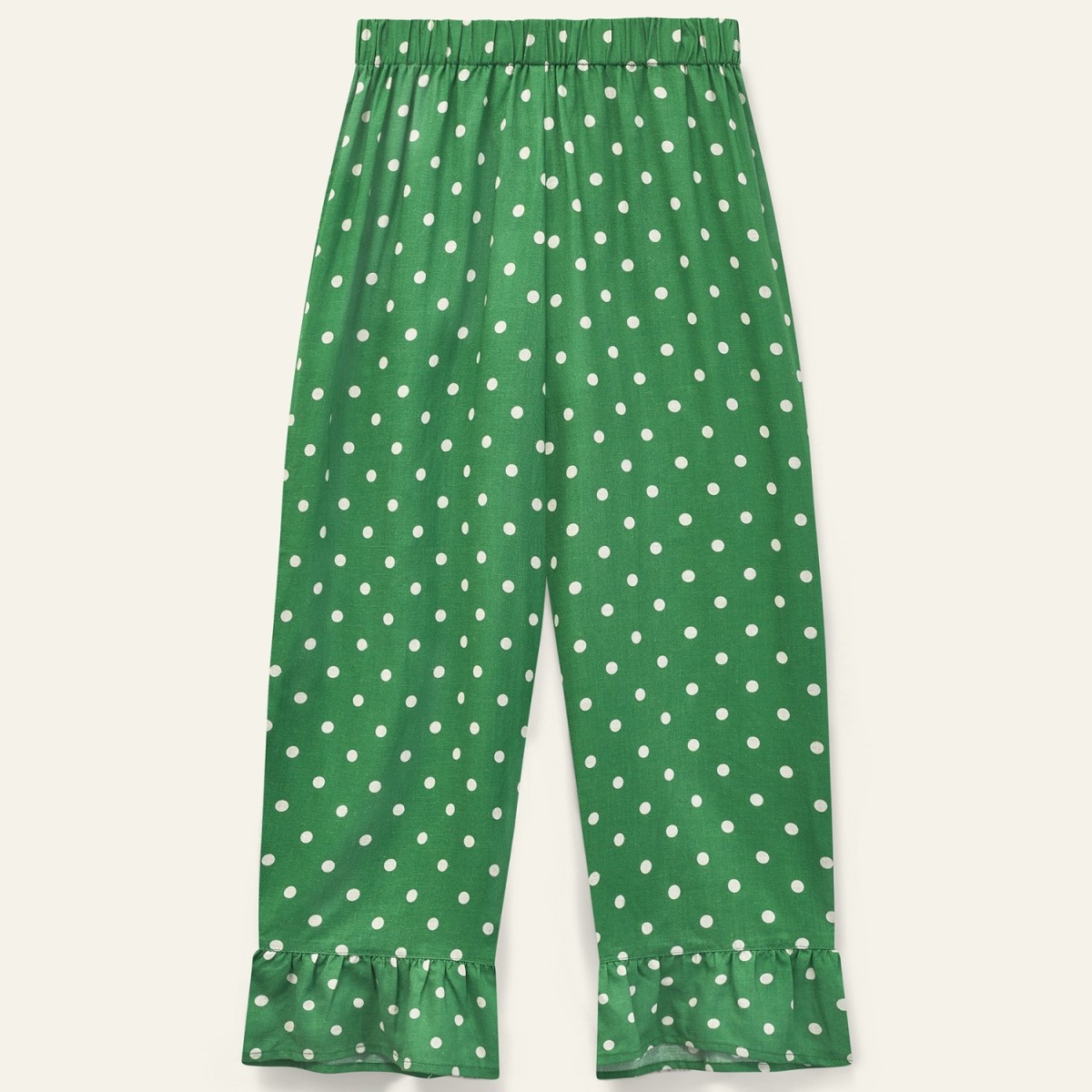 Wide Leg Frill Pant | Fresh Green Polka Dot