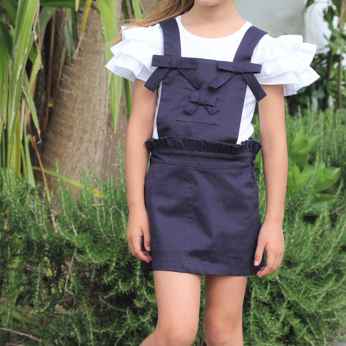 White Tee & Blue Pinafore Dress