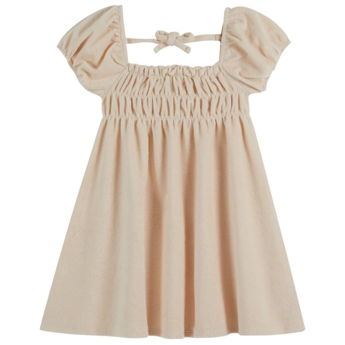 Cream Smocked Terry Dress